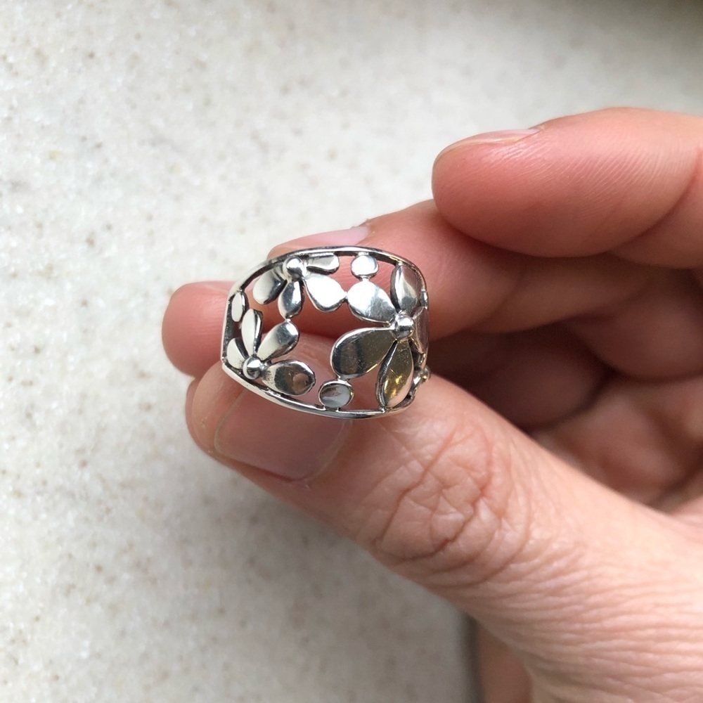 Women 925 Solid Sterling Silver Ring Size 8 Flower Texture Craft Statement Fall - Picture 3 of 8